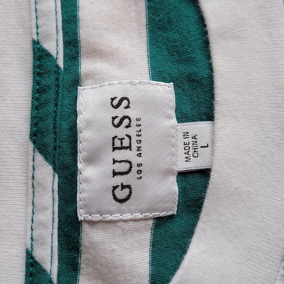 Guess Green White Striped Short Sleeve T Shirt Large - Picture 3 of 8